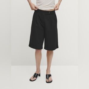 NWT Massimo Dutti Cotton And Linen Blend Bermuda Shorts With Darts Black Size 10